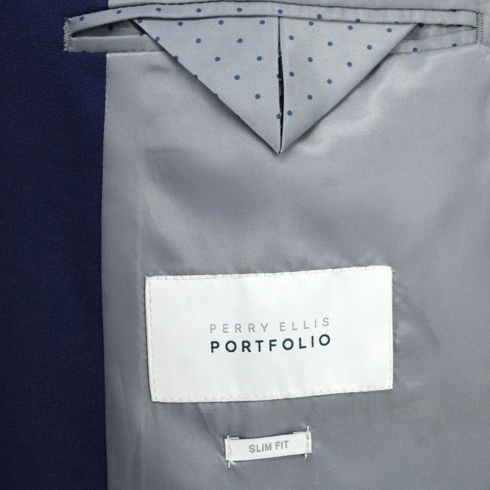 Perry Ellis Portfolio Sport Coat Mens 46R Blue Jacket Blazer Slim Fit Preppy